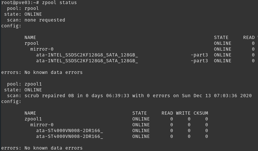 zfs commands to monitor disk health